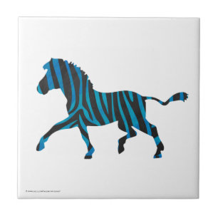 Zebra Black and Blue Silhouette Tile
