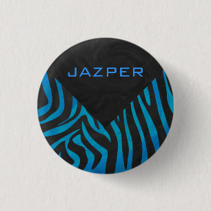 Zebra Black and Blue with Monogram 1 Inch Round Button