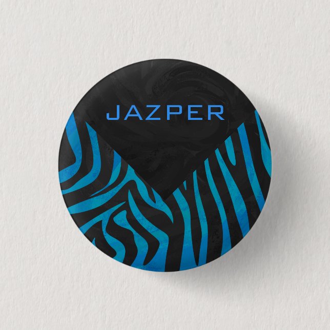 Zebra Black and Blue with Monogram 1 Inch Round Button (Front)