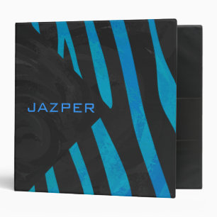 Zebra Black and Blue with Monogram Binder