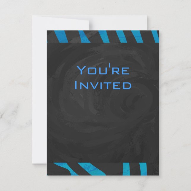 Zebra Black and Blue with Monogram Invitation (Front)