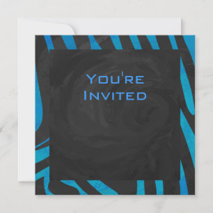 Zebra Black and Blue with Monogram Invitation