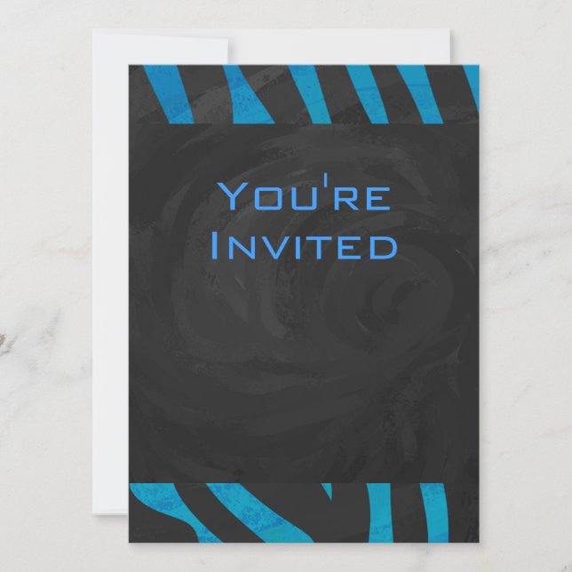 Zebra Black and Blue with Monogram Invitation (Front)