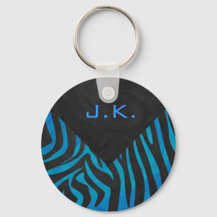 Zebra Black and Blue with Monogram Keychain