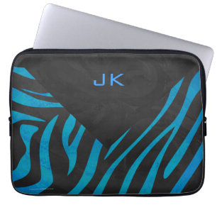 Zebra Black and Blue with Monogram Laptop Sleeve