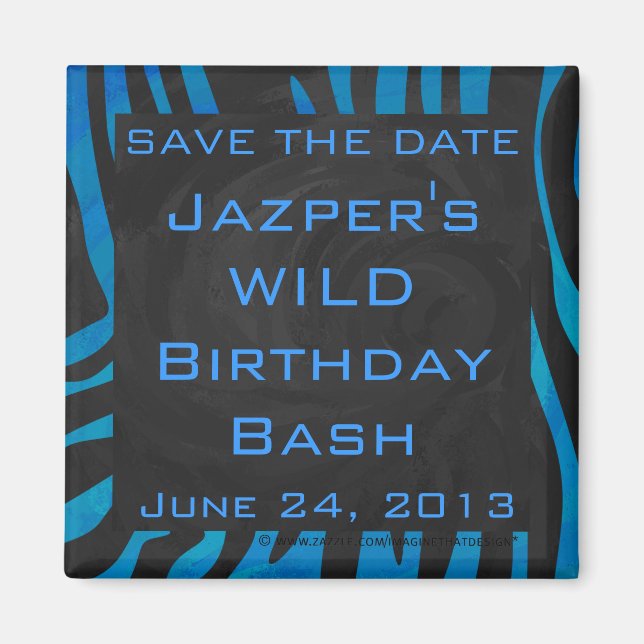 Zebra Black and Blue with Monogram Magnet (Front)