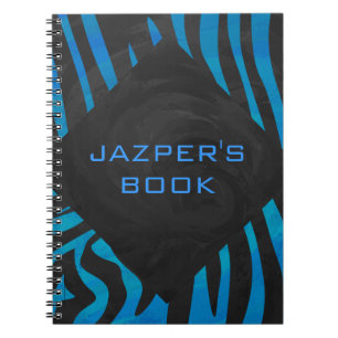 Zebra Black and Blue with Monogram Notebook