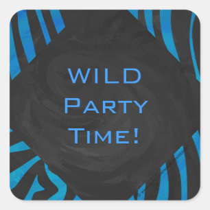 Zebra Black and Blue with Monogram Square Sticker