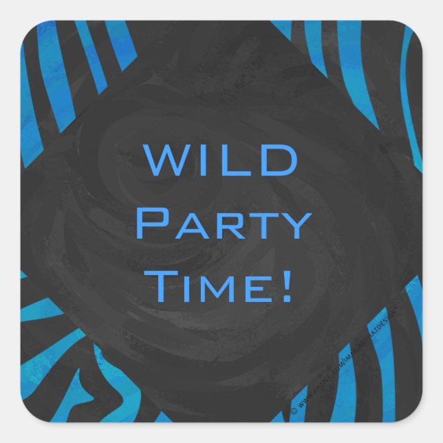 Zebra Black and Blue with Monogram Square Sticker (Front)