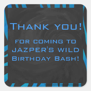 Zebra Black and Blue with Monogram Square Sticker