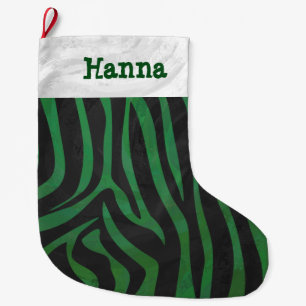 Zebra Black and Green Large Christmas Stocking