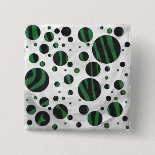 Zebra Black and Green Polka Dot 2 Inch Square Button
