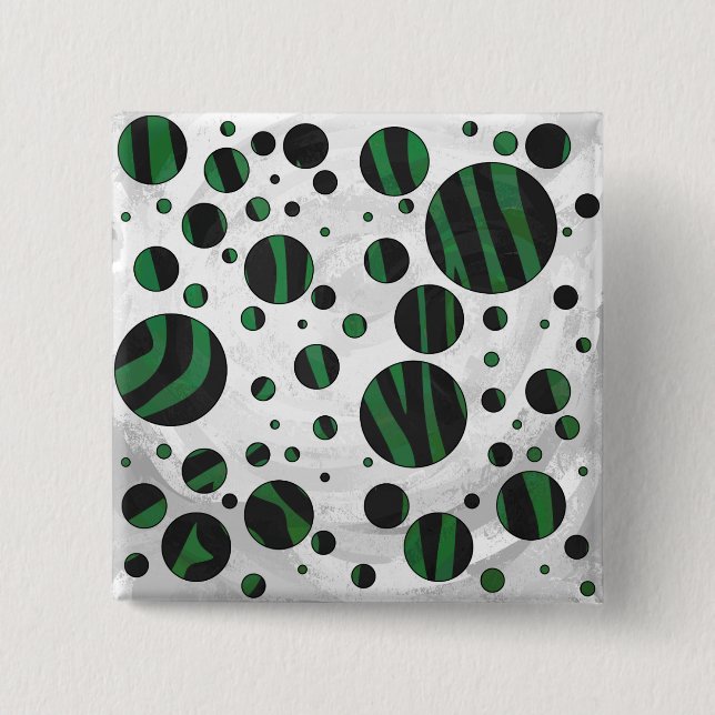 Zebra Black and Green Polka Dot 2 Inch Square Button (Front)