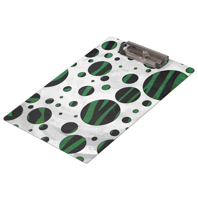 Zebra Black and Green Polka Dot Clipboard (Angled)
