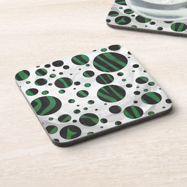 Zebra Black and Green Polka Dot Coaster (Left Side)