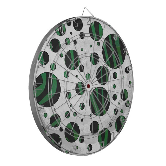 Zebra Black and Green Polka Dot Dartboard (Front Left)