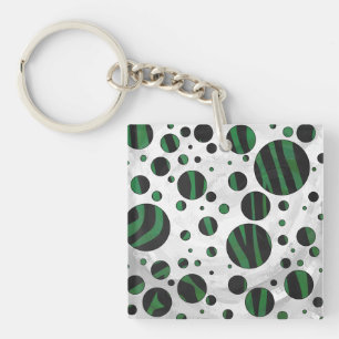 Zebra Black and Green Polka Dot Keychain