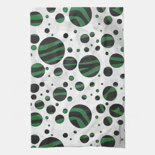 Zebra Black and Green Polka Dot Kitchen Towel