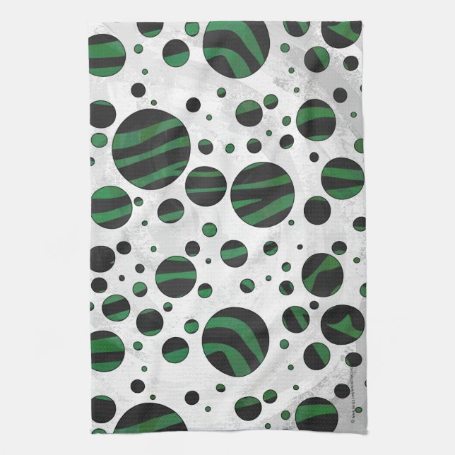 Zebra Black and Green Polka Dot Kitchen Towel (Vertical)