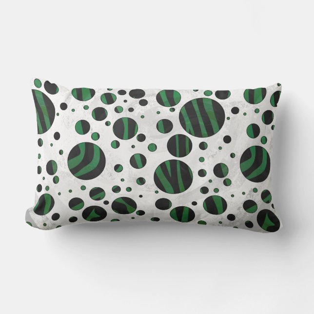 Zebra Black and Green Polka Dot Lumbar Pillow (Front)