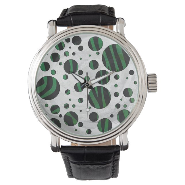 Zebra Black and Green Polka Dot Watch (Front)