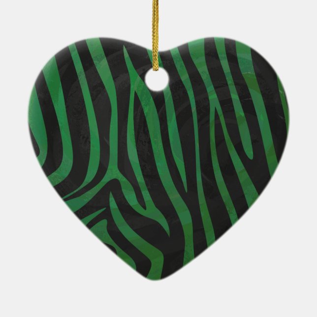Zebra Black and Green Print Ceramic Ornament (Back)
