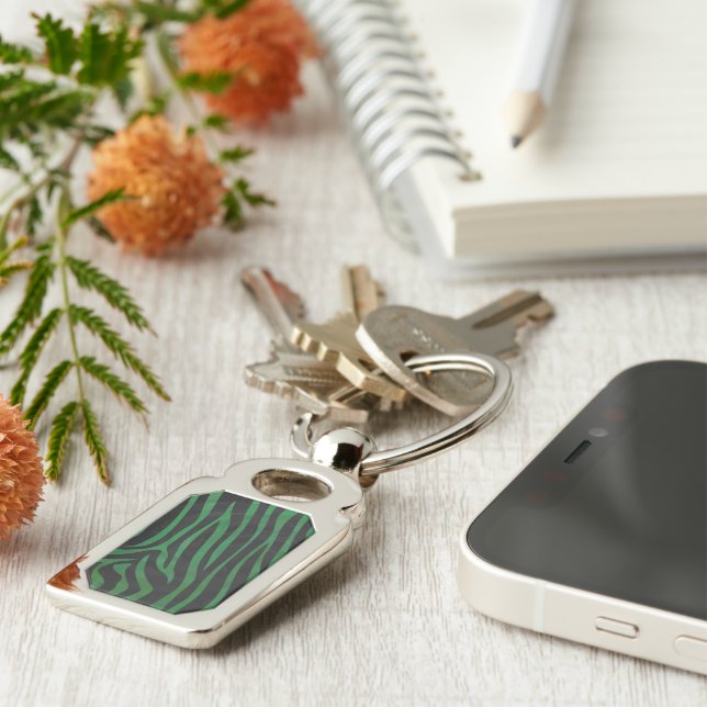 Zebra Black and Green Print Keychain (Side)