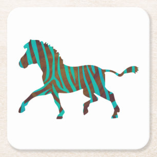 Zebra Black and Green Print Square Paper Coaster