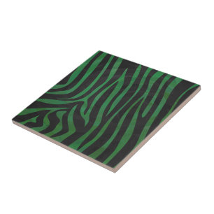 Zebra Black and Green Print Tile