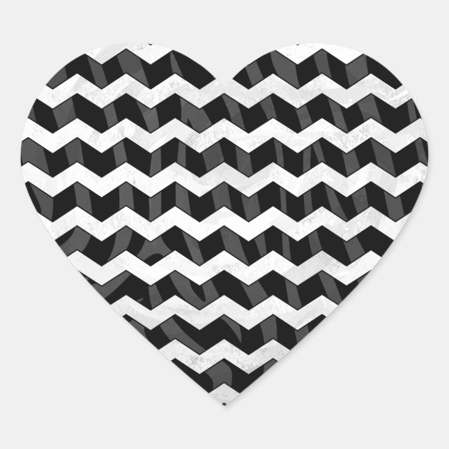 Zebra Black and Grey Chevron Heart Sticker (Front)