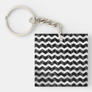 Zebra Black and Grey Chevron Keychain