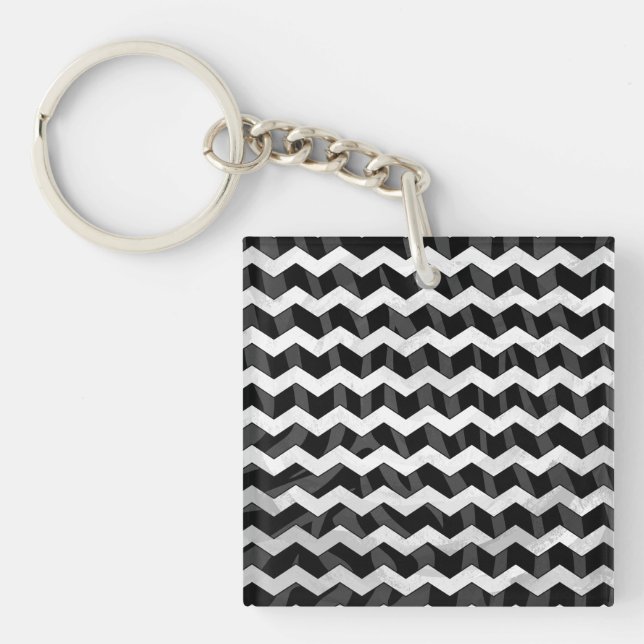 Zebra Black and Grey Chevron Keychain (Front)