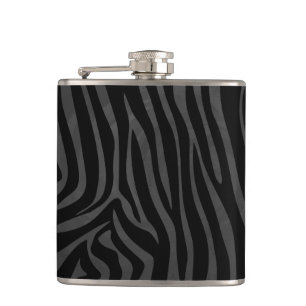Zebra Black and Grey Print Hip Flask