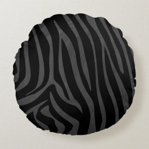 Zebra Black and Grey Print Round Pillow