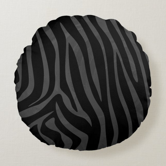 Zebra Black and Grey Print Round Pillow (Front)