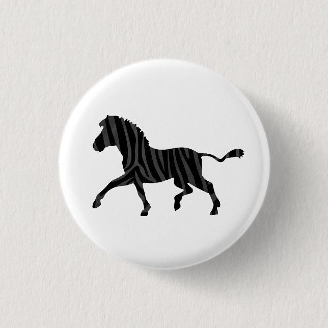 Zebra Black and Grey Print Silhouette 1 Inch Round Button (Front)