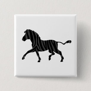 Zebra Black and Grey Print Silhouette 2 Inch Square Button