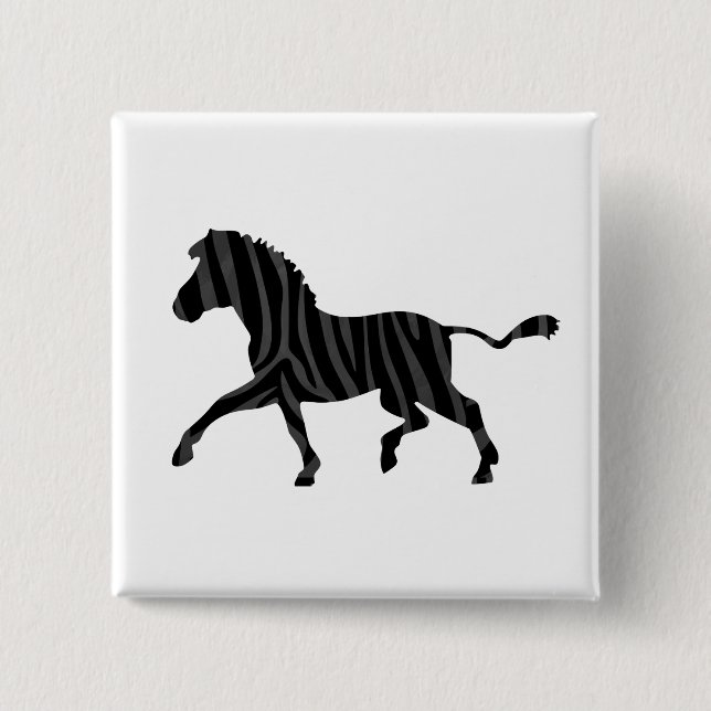 Zebra Black and Grey Print Silhouette 2 Inch Square Button (Front)