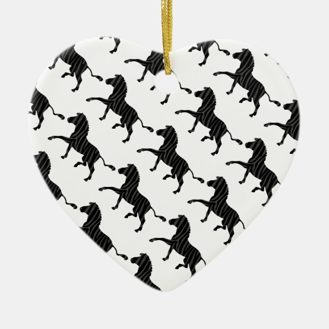 Zebra Black and Grey Print Silhouette Ceramic Ornament (Front)