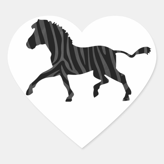 Zebra Black and Grey Print Silhouette Heart Sticker (Front)