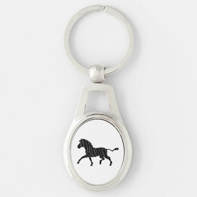Zebra Black and Grey Print Silhouette Keychain (Front)