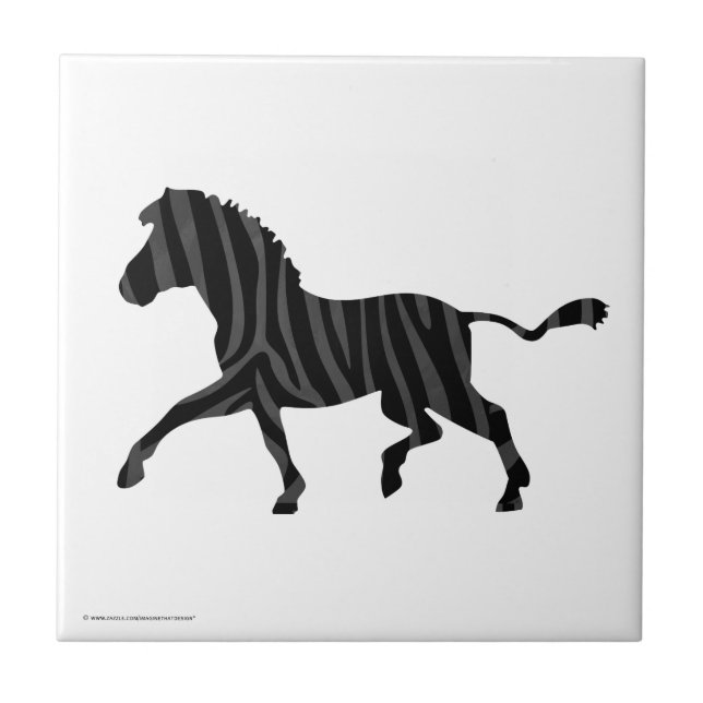 Zebra Black and Grey Print Silhouette Tile (Front)
