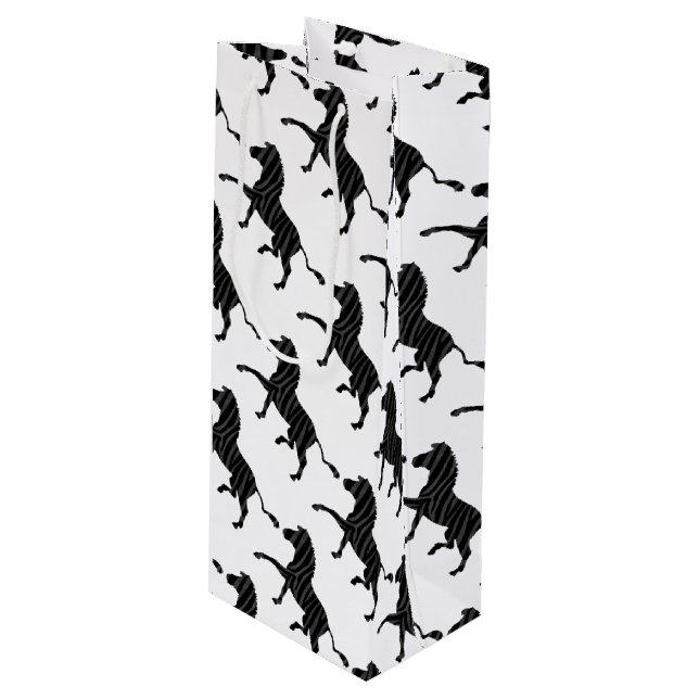 Zebra Black and Grey Print Silhouette Wine Gift Bag (Front Angled)