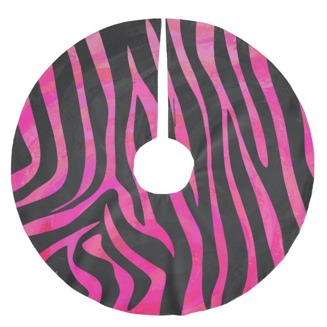 Zebra Black and Hot Pink Print Brushed Polyester Tree Skirt (Front)