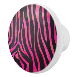Zebra Black and Hot Pink Print Ceramic Knob