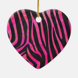 Zebra Black and Hot Pink Print Ceramic Ornament