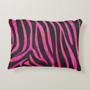 Zebra Black and Hot Pink Print Decorative Pillow