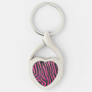 Zebra Black and Hot Pink Print Keychain