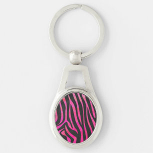 Zebra Black and Hot Pink Print Keychain