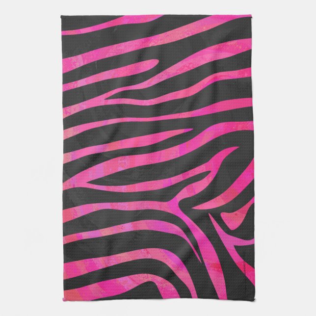 Zebra Black and Hot Pink Print Kitchen Towel (Vertical)